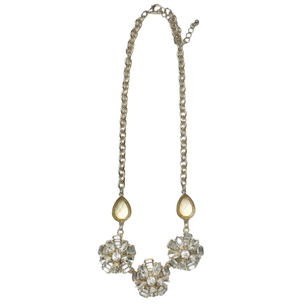 Vintage Floral Crystal Baguette Gold Tone Statement Necklace